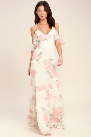 Take You There Ivory Floral Print Maxi Dress